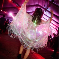 Lumishopusa Disco Sequin Tassel Kimono - Pink Iridescent Signature Sequin Kimonos