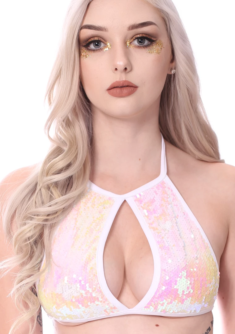 THE LUMi SHOP Sequin Tops Sequin Halter Top - Iridescent Pink 7 THE LUMi SHOP Sequin Tops Sequin Halter Top - Iridescent Pink