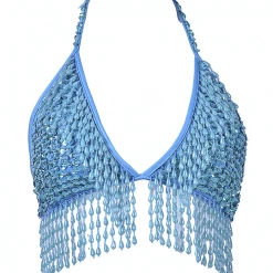 THE LUMi SHOP Hand Stitched Sequin Bra Top- Pixie Blue HAND-STITCHED