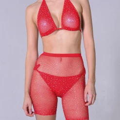 THE LUMi SHOP Crystal Fishnet Biker Set - Red