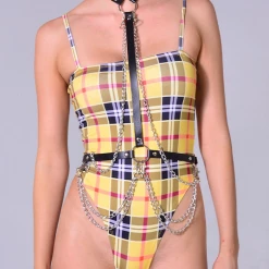 THE LUMi SHOP Black Silver Chain Harness Top Tops