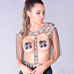 THE LUMi SHOP Rhinestone Black Chain Top Tops