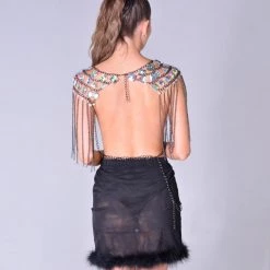 THE LUMi SHOP Rhinestone Black Chain Top Tops