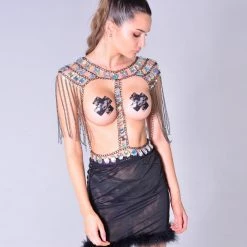 THE LUMi SHOP Rhinestone Black Chain Top Tops
