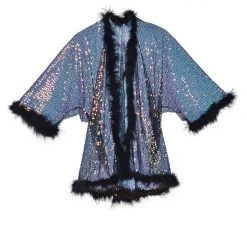 THE LUMI SHOP Fuzzy Sequin Kimono- Black Prism