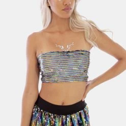 THE LUMi SHOP Sequin Tops 2-Way Cosmic Rainbow Reversible Sequin Tube Top