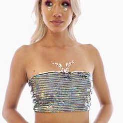 THE LUMi SHOP Sequin Tops 2-Way Cosmic Rainbow Reversible Sequin Tube Top
