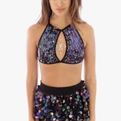 THE LUMi SHOP Aura Dark Ocean Sequin Halter Top