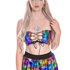 THE LUMi SHOP Sequin Tops Reversible Sequin Tube Top - Dreamy Rainbow