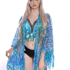 THE LUMi SHOP Disco Sequin Tassel Kimono- Island