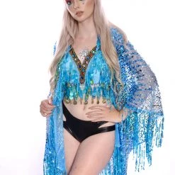 THE LUMi SHOP River Blue Coin Sequin Halter Top Sequin Tops
