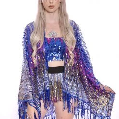 Lumishopusa Signature Sequin Kimonos Disco Sequin Tassel Kimono- Royal Blue