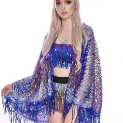 Lumishopusa Signature Sequin Kimonos Disco Sequin Tassel Kimono- Royal Blue