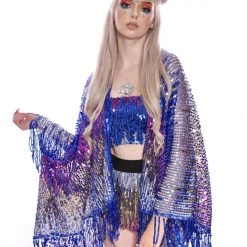Lumishopusa Signature Sequin Kimonos Disco Sequin Tassel Kimono- Royal Blue
