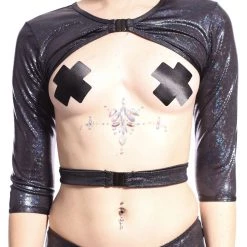 THE LUMi SHOP Obsidian Galaxy Buckle Up Sleeve Crop Top