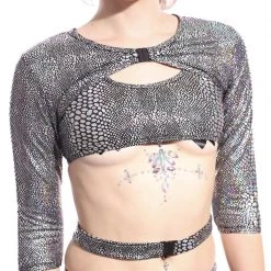 THE LUMi SHOP Anaconda Buckle Up Sleeve Crop Top Tops