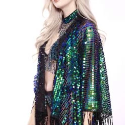 Lumishopusa Disco Sequin Tassel Kimono - Emerald Marina Signature Sequin Kimonos