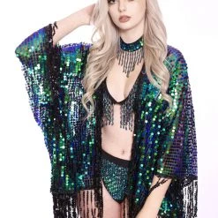 Lumishopusa Disco Sequin Tassel Kimono - Emerald Marina Signature Sequin Kimonos