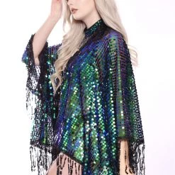 Lumishopusa Disco Sequin Tassel Kimono - Emerald Marina Signature Sequin Kimonos
