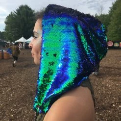 THE LUMi SHOP Sequin Hoods Reversible Sequin Hood - Peacock