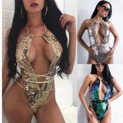 THE LUMi SHOP Bodysuits Champagne Sequin Bikini Bodysuit