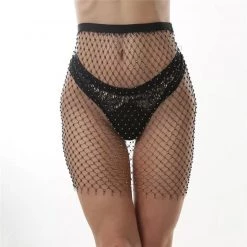 THE LUMi SHOP Crystal Black Fishnet Mini Dress Dresses