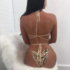 THE LUMi SHOP Bodysuits Champagne Sequin Bikini Bodysuit