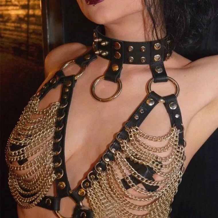THE LUMi SHOP Burning Man Vegan Leather Chain Harness Top Tops 8 THE LUMi SHOP Burning Man Vegan Leather Chain Harness Top Tops