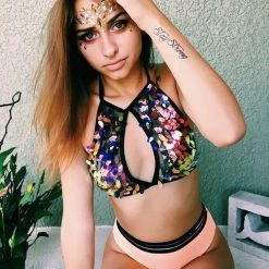 THE LUMi SHOP Moon Child Sequin Halter Top Sequin Tops