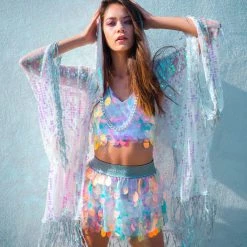 Lumishopusa Disco Sequin Tassel Kimono - Pink Iridescent Signature Sequin Kimonos