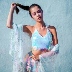 Lumishopusa Disco Sequin Tassel Kimono - Pink Iridescent Signature Sequin Kimonos